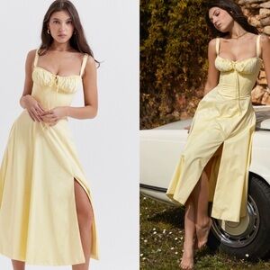 House of CB “Carmen” Pale Yellow Midi Dress